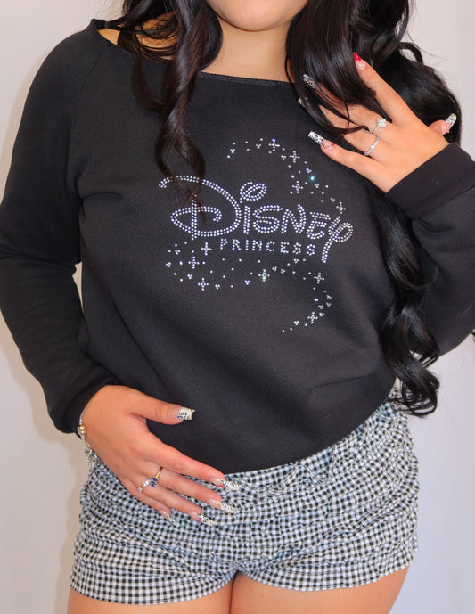 Off the Shoulder Disney Princess Rhinestone Crewneck