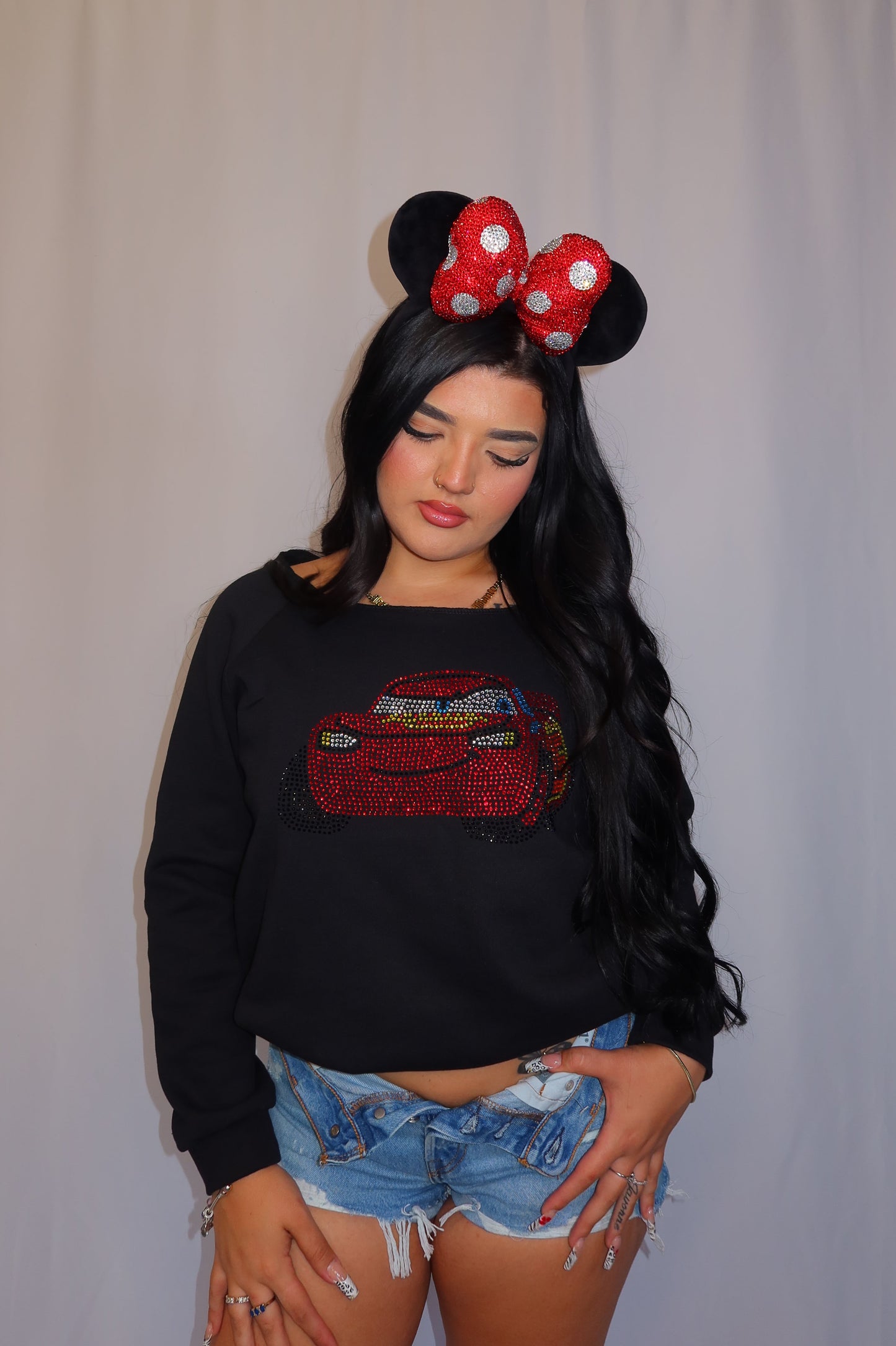 Off The Shoulder McQueen Rhinestone Crewneck