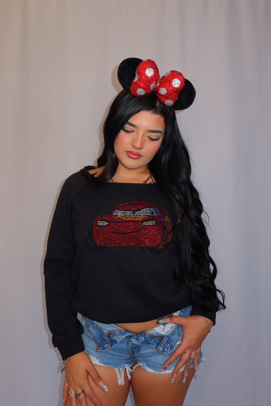 Off The Shoulder McQueen Rhinestone Crewneck