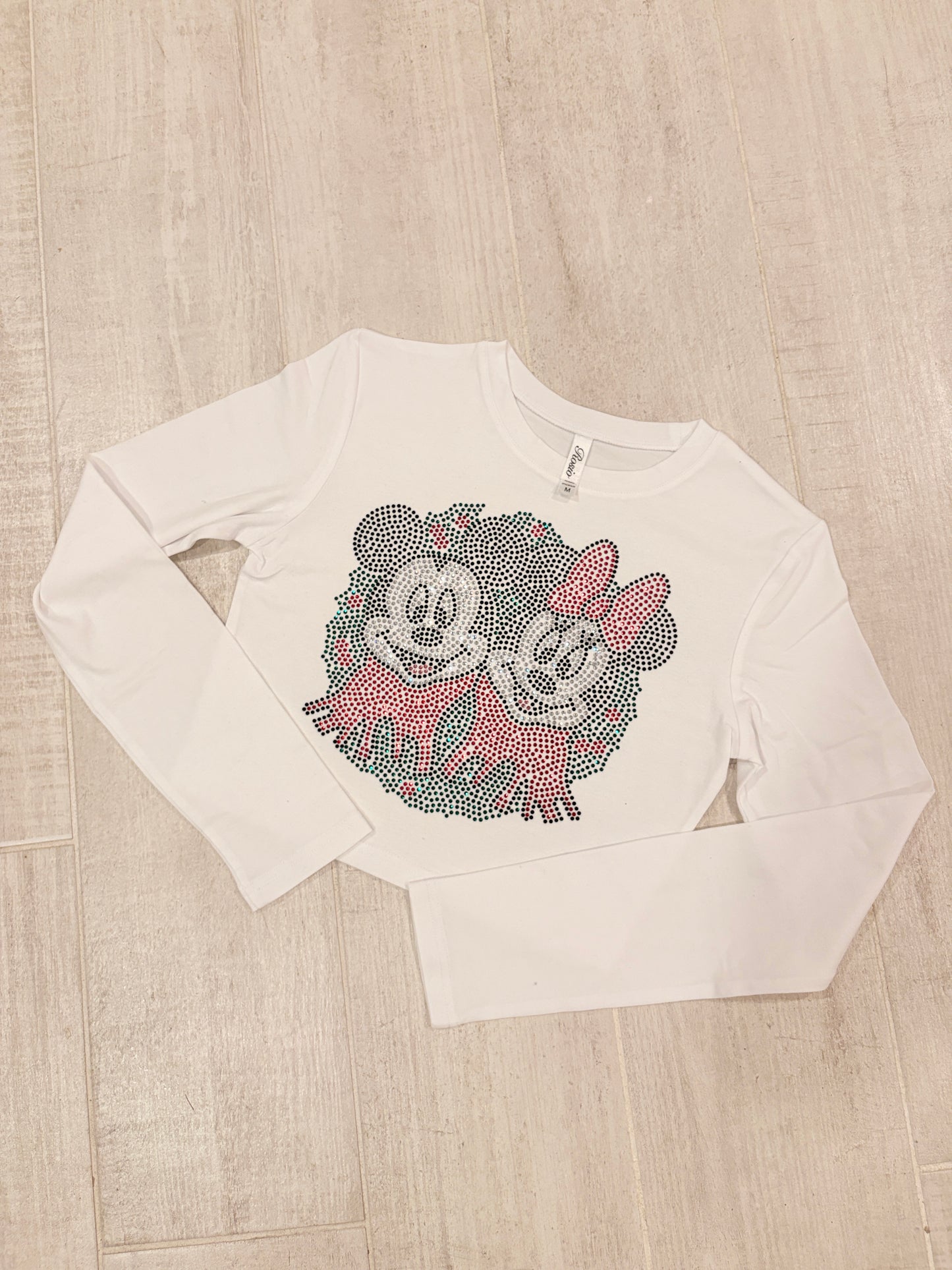 Rhinestone Mouse Wreath Long Sleeve Baby Tee