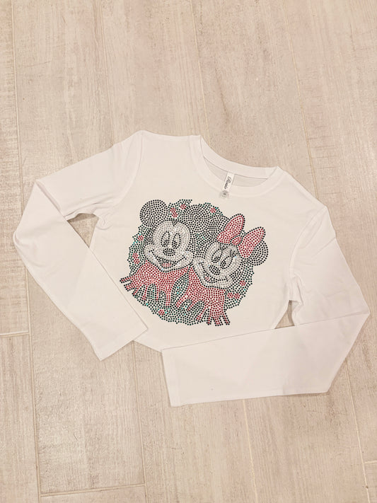 Rhinestone Mouse Wreath Long Sleeve Baby Tee