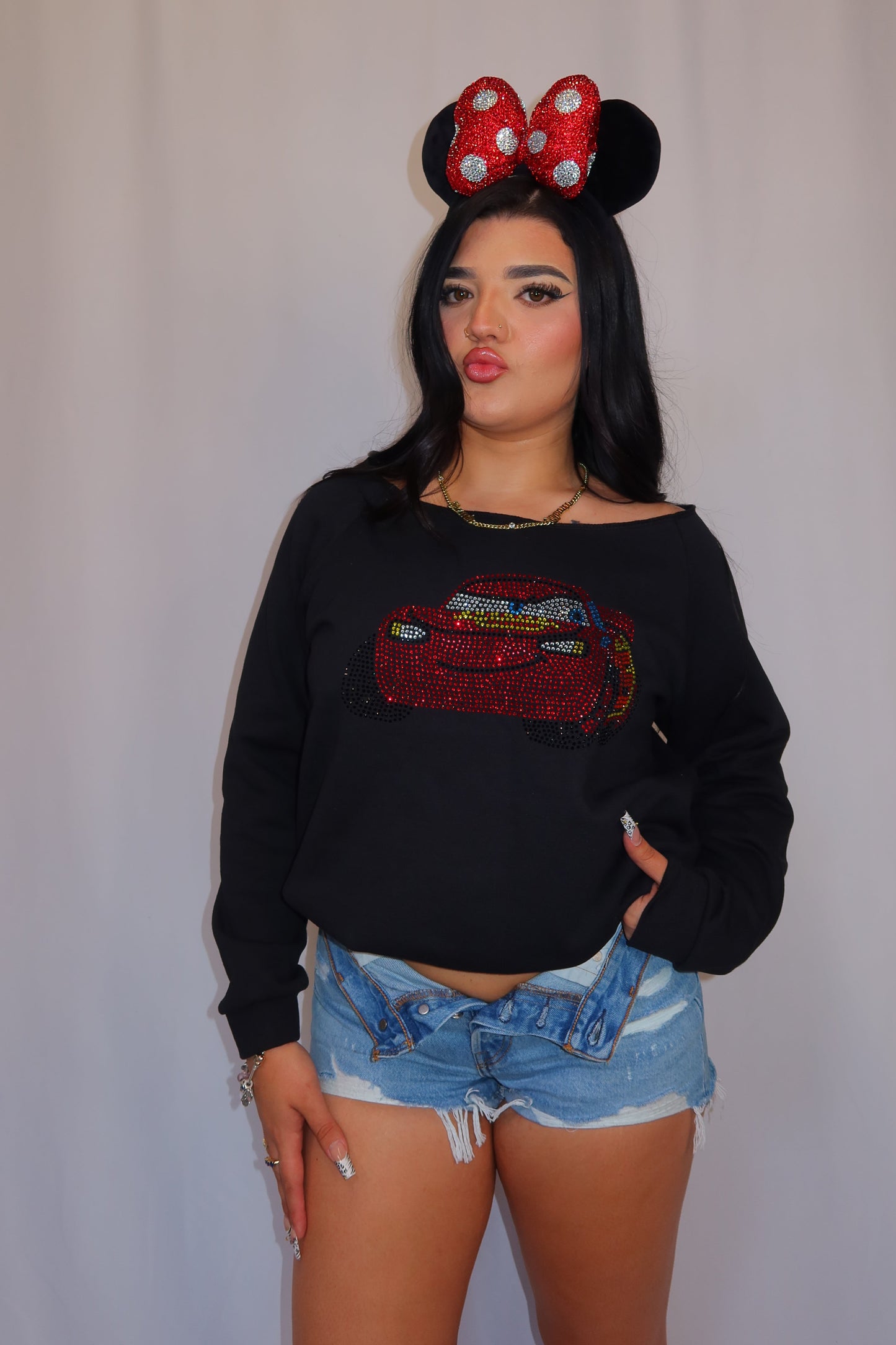 Off The Shoulder McQueen Rhinestone Crewneck