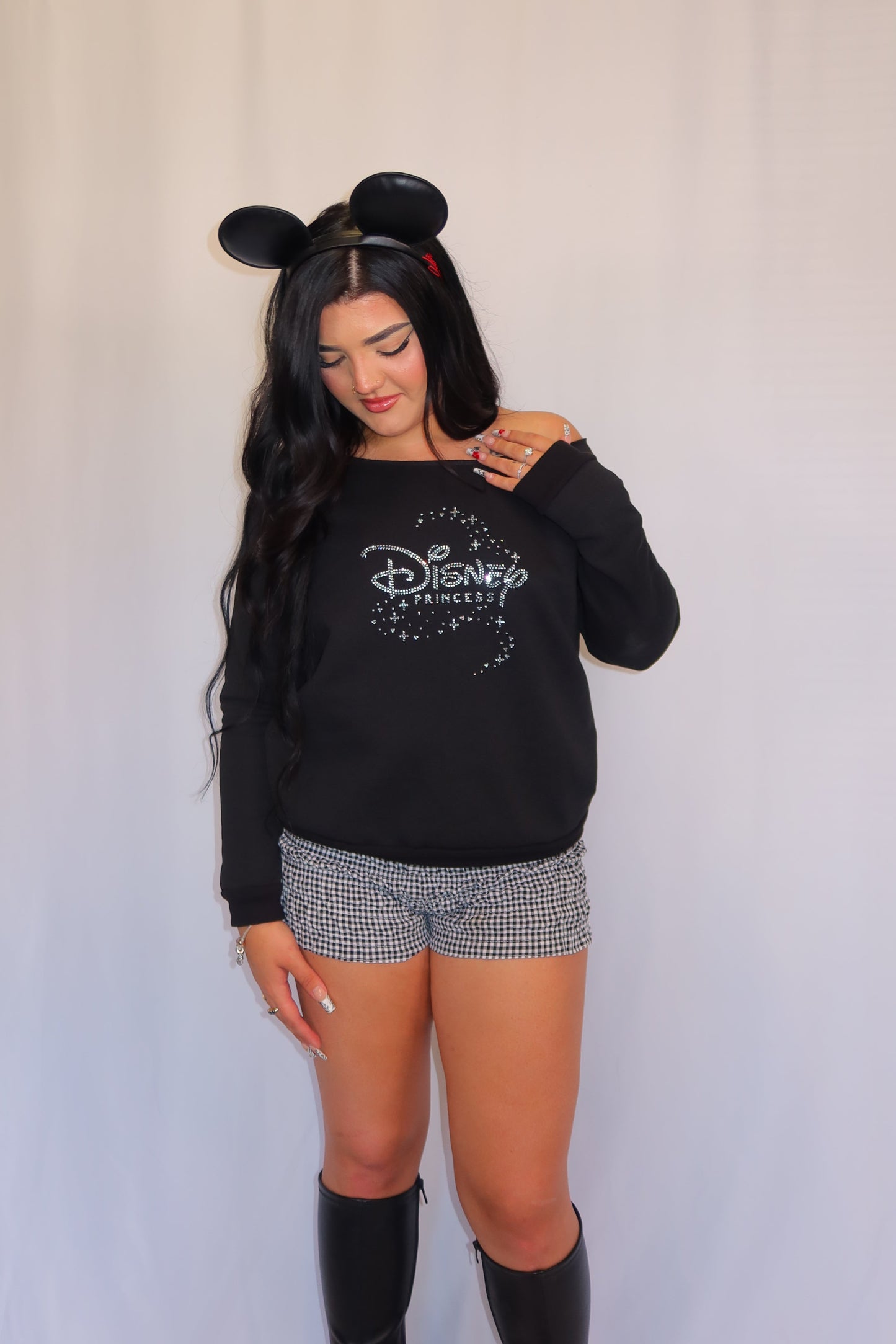 Off the Shoulder Disney Princess Rhinestone Crewneck
